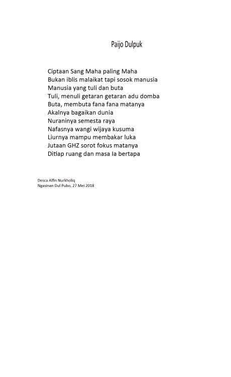 Alfin_SPN's tweet photo. Paijo Dulpuk

kala waktu itu sering ndleming

#puisi
#sajak 
#puisimalam https://t.co/GKct9HS4i3