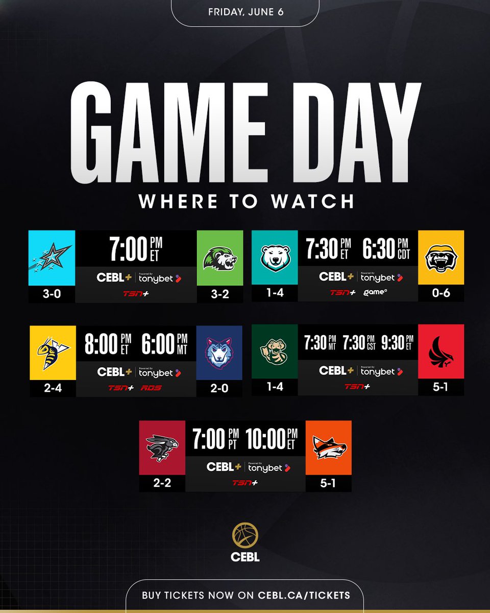 GAME DAY 🚨 | A day for the history books 🇨🇦🔥

All 10 #CEBL teams. One massive day of hoops. The action doesn’t stop — are you locked in?

📺 Watch live on TSN+, RDS.ca, Game+ and CEBL+ powered by <a href="/tonybet_ca/">Tonybet Ontario</a>: plus.cebl.ca 
🎟️: Secure your seats at