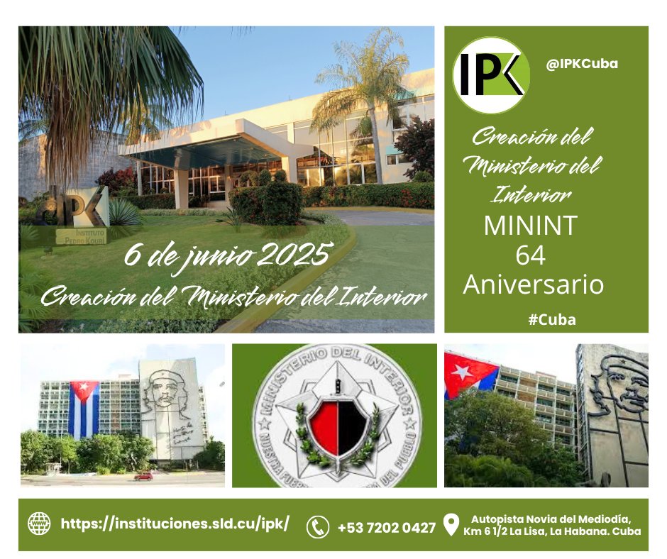 Nuestras felicitaciones a los combatientes del MININT en su aniversario 64.
Gracias por su entrega, compromiso y consagración con la seguridad de nuestro pueblo.
¡Muchas felicidades!
#institutoparalahumanidad #nuestragenteipk <a href="/MINSAPCuba/">Ministerio de Salud Pública de Cuba</a> <a href="/japortalmiranda/">José Angel Portal Miranda</a> <a href="/VKouri1481967/">Vivian Kouri Cardella</a>