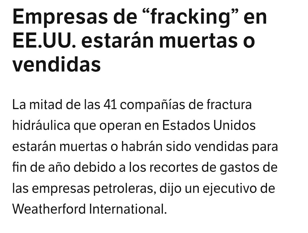 Estoy seguro que Ecopetro esta buscando la manera de salirse de ese cuento del fracking porque no es ni de cerca competitivo con la produccion de la OPEP y es que es gracioso porque si si mayor impulsor (EEUU) no puede que va poder un pais que no es petrolero como Colombia.