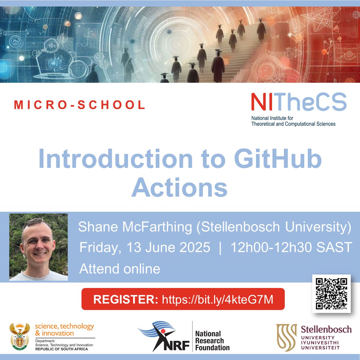 NITheCS Micro-school: "Introduction to GitHub Actions" by Shane McFarthing (Stellenbosch University)
 📅 Fri, 13 June @ 12:00–12:30 SAST
 📍 Attend online and boost your GitHub workflow skills!
 🔗 buff.ly/BrMHzim 
#GitHub #GitHubActions #YAML #GIT #NITheCS #DevTools