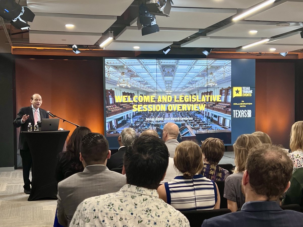 🚨 Happening now: Texas 2036 President &amp; CEO <a href="/davidleebron/">David Leebron</a> giving opening remarks at our collaborative event with <a href="/TexasTribune/">Texas Tribune</a> recapping the 89th #txlege session! 

📺 Watch here: bit.ly/4426Z2x