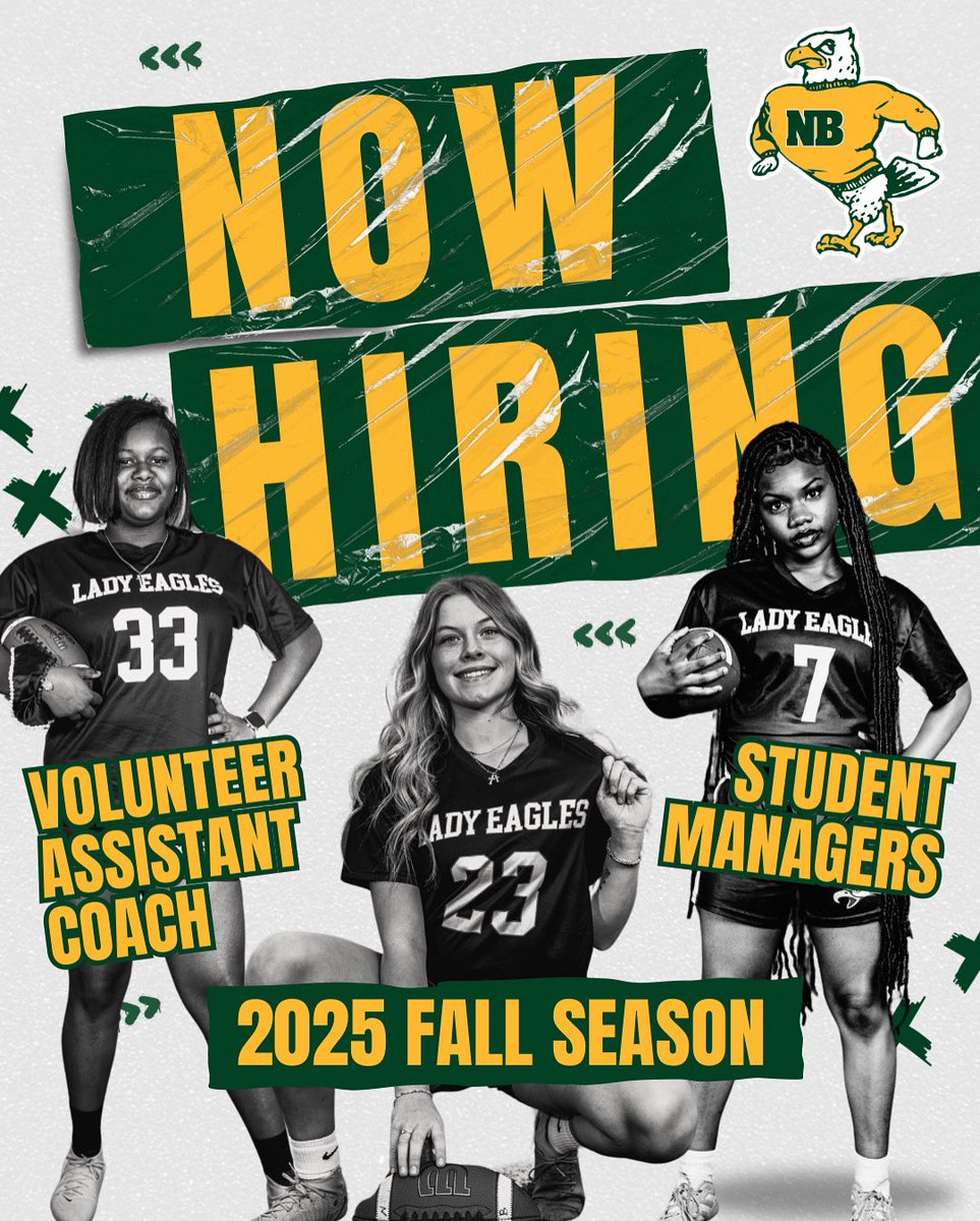 🚨 WE’RE HIRING 🚨

We’re looking for 1 more Volunteer Assistant Coach and  accepting applications for Student Managers — looking for those with high energy, strong work ethic, and reliable! 🦅🏈

If interested or want to learn more, DM me 📲