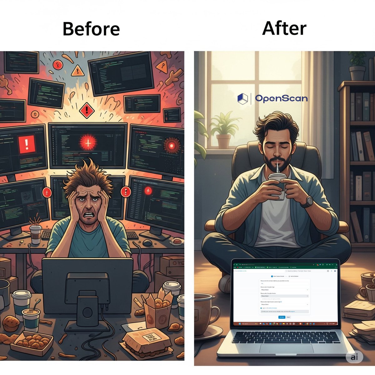 OpenScan_Ai's tweet image. Before verifying my smart contract: 😩
After using Standard Input JSON on @OpenScan_Ai: 🧘‍♀💻

Verified, Relaxed and On-Chain.

🔗 xdcscan.io/contracts/veri…

Checkout the  guide: xdc.dev/openscan/how-t…

#XDC #SmartContractVerification #OpenScanAI #XDCNetwork #Web3 #smartcontract