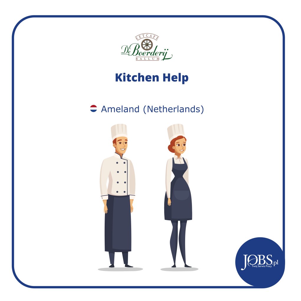 JobsPoland's tweet image. Today we recommend a job offer:
---
✅ KITCHEN HELP
---
💼 Workplace: 🇳🇱 Ameland (Netherlands)
🏢 Employer: Eetcafe de Boerderij
---
🚩 Check: jobs.pl/pomoc-kuchenna…
---
#Job, #KitchenHelp, #Cook, #Chef, #Gastronomy, #Tourism, #Ameland, #Netherlands