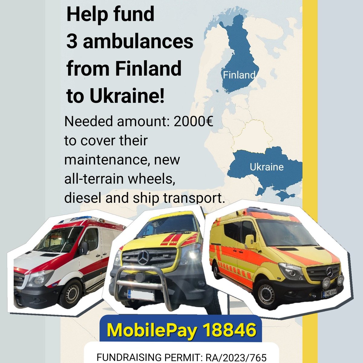 ambulances4UA's tweet photo. 🚑 Help 3 ambulances from Finland to Ukraine!

We need 2.000€ 
to cover maintenance, all-terrain wheels, diesel &amp; shipping.

Every euro counts — let’s keep the wheels rolling 💛💙

 🔗 https://t.co/kRkCadf1Rr
🚨 https://t.co/B8vAXCsiZy

#SupportUkraine #AmbulancesForUkraine https://t.co/j7p5iN1Hsw