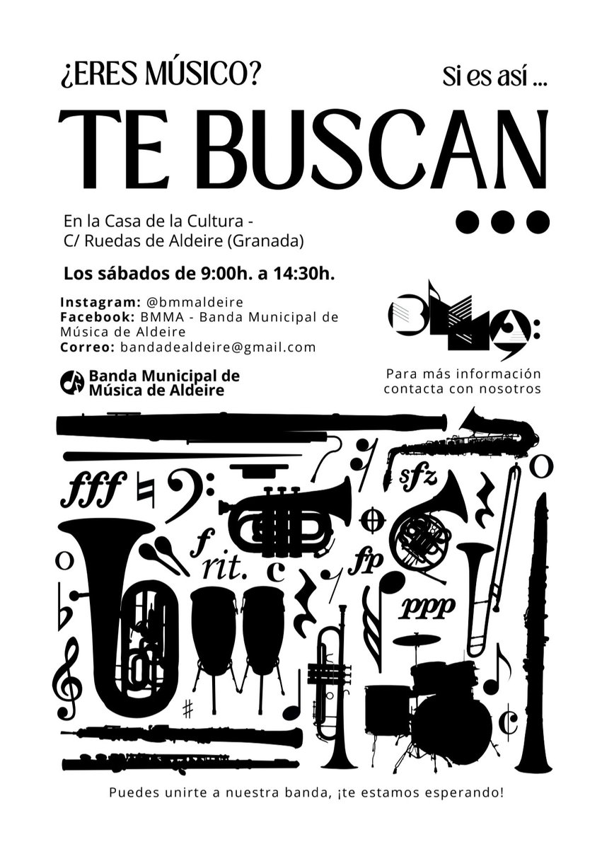 A si que ya sabéis, si sois músicos y os apetece formar parte de una gran familia, no dudéis en poneros en contacto con nosotros!! En el Cartel tenéis toda la info, y como siempre... Suena la #BMMALDEIRE 🤍💙