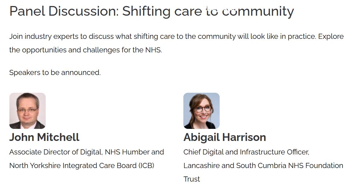 Digital Health Summer Schools (@dhsummerschools) on Twitter photo What will shifting care to the community look like in practice?
You can find out on: Panel Discussion: Shifting care to community – with John Mitchell, NHS Humber and North Yorkshire Integrated Care Board (ICB) and <a href="/Abigail_NHS/">Abigail Harrison</a>, <a href="/WeAreLSCFT/">Lancashire & South Cumbria NHS Foundation Trust</a>
See 👉eu1.hubs.ly/H0kPwRd0 What will shifting care to the community look like in practice?
You can find out on: Panel Discussion: Shifting care to community – with John Mitchell, NHS Humber and North Yorkshire Integrated Care Board (ICB) and <a href="/Abigail_NHS/">Abigail Harrison</a>, <a href="/WeAreLSCFT/">Lancashire & South Cumbria NHS Foundation Trust</a>
See 👉eu1.hubs.ly/H0kPwRd0