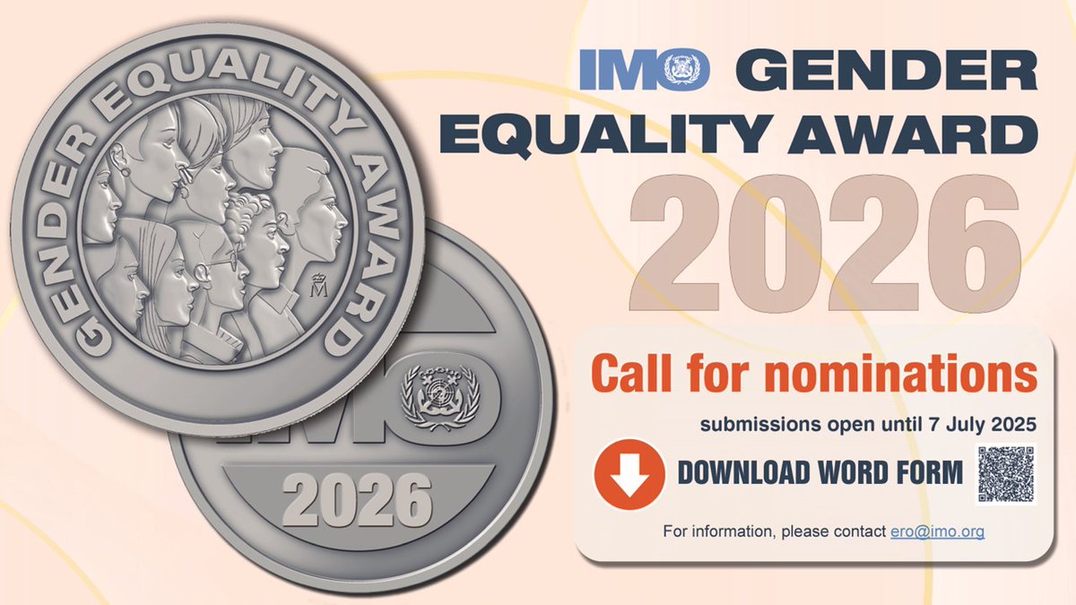 WISTA International (@wistaint) on Twitter photo 1 month left to submit nominations for the 2026 IMO Gender Equality Award!
This prestigious <a href="/IMOHQ/">International Maritime Organization</a> Award, recognises individuals who have made significant contributions to advancing #genderequality & the empowerment of #womeninmaritime.
More info here: imo.org/en/OurWork/Tec… 1 month left to submit nominations for the 2026 IMO Gender Equality Award!
This prestigious <a href="/IMOHQ/">International Maritime Organization</a> Award, recognises individuals who have made significant contributions to advancing #genderequality & the empowerment of #womeninmaritime.
More info here: imo.org/en/OurWork/Tec…