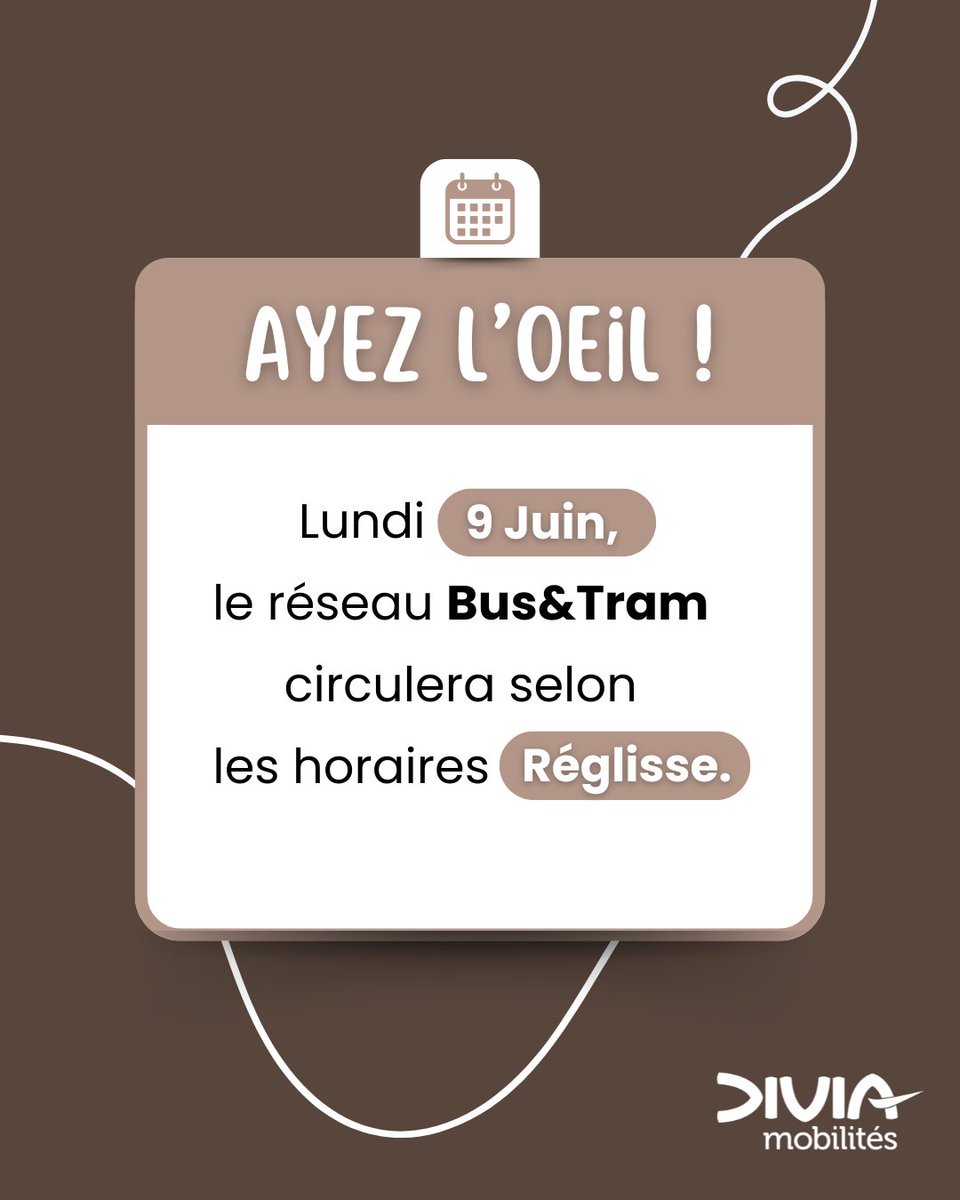 📅 INFO CALENDRIER 📅

👀 Ayez l'oeil !

Lundi 9 juin, c'est le lundi de Pentecôte ! Le réseau Bus&amp;Tram circulera selon les horaires "Dimanches et jours fériés" ⚫️

🕰 Pensez à anticiper vos voyages.