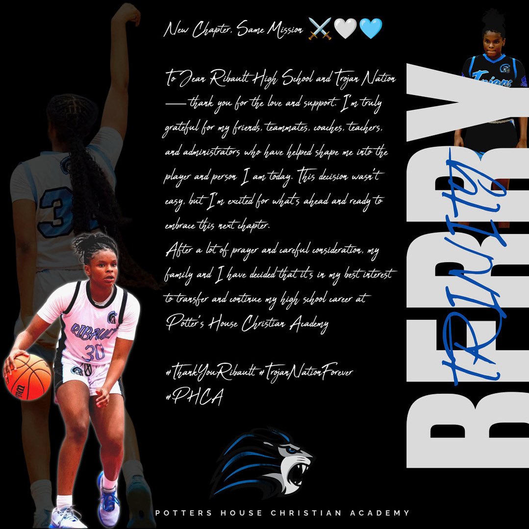 Trinity Berry (@trinityber75554) on Twitter photo Hello Coaches, It has been an amazing first 2 years of my high school career at Ribault High school! After long consideration to finish my high school career I will be taking my talents to Potter’s House Christian Academy!! <a href="/SherrandaR/">Sherranda Reddick, M.S</a> Hello Coaches, It has been an amazing first 2 years of my high school career at Ribault High school! After long consideration to finish my high school career I will be taking my talents to Potter’s House Christian Academy!! <a href="/SherrandaR/">Sherranda Reddick, M.S</a>