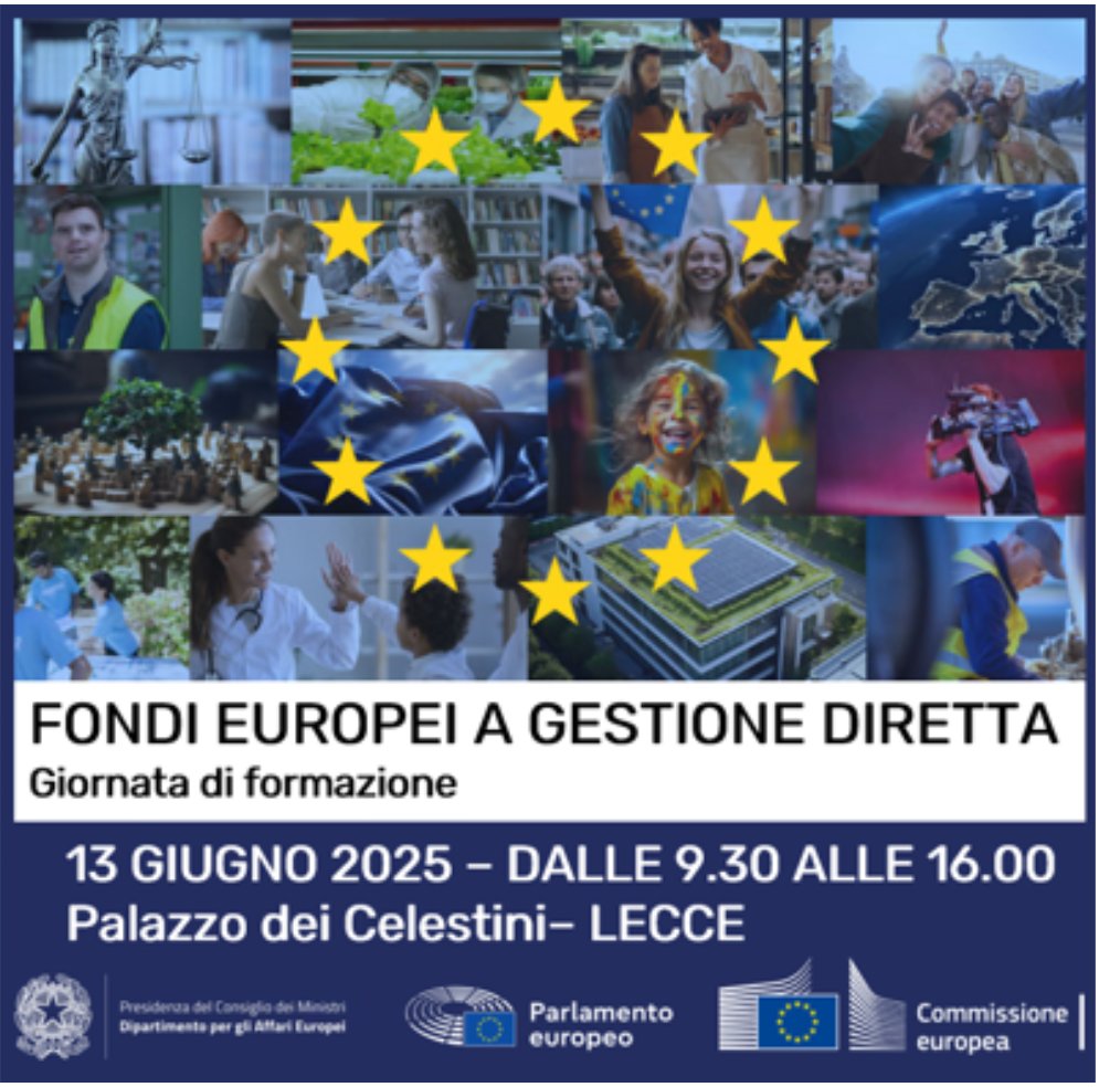 LIFEprogrammeIT's tweet image. 🇪🇺 Seminario “Fondi europei a gestione diretta”. Lecce, 13 giugno 2025 organizzato dal @DipPoliticheUE
Per maggiori informazioni visita mase.gov.it/portale/notizi…