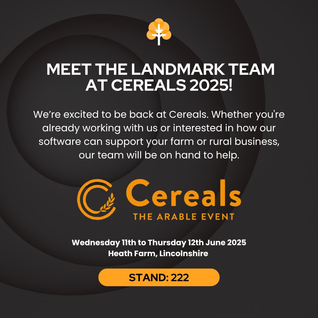 🌾 Catch Landmark at #Cereals2025! 🌾
We’ll be at Stand 222 on 11–12 June at Heath Farm.
Pop by for a brew, a bite, and a chat about how we support farm &amp; rural businesses.

#FarmSoftware #AgriTech #UKFarming #LandmarkSystems
