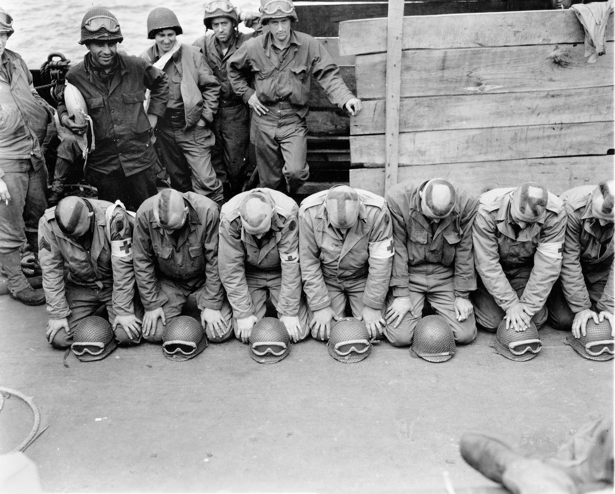 VICTORY! These medics are celebrating shortly after #DDay with each letter of the word “victory” cut into their hair.  Allied forces launched their attack in Normandy #OnThisDay in 1944. This was a crucial turning point in WWII, leading to the eventual defeat of Germany.