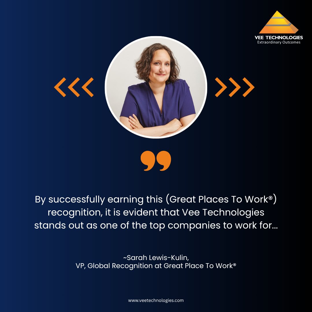 Vee Technologies (@v_technologies) on Twitter photo Vee Technologies has been certified as a Great Place To Work® for 2025-26. Sarah Lewis-Kulin, VP at <a href="/GPTW_India/">Great Place To Work India</a>, noted it reflects the company’s consistent effort and dedication to creating an exceptional work environment.
Know More: veetechnologies.com/newsroom/press… Vee Technologies has been certified as a Great Place To Work® for 2025-26. Sarah Lewis-Kulin, VP at <a href="/GPTW_India/">Great Place To Work India</a>, noted it reflects the company’s consistent effort and dedication to creating an exceptional work environment.
Know More: veetechnologies.com/newsroom/press…