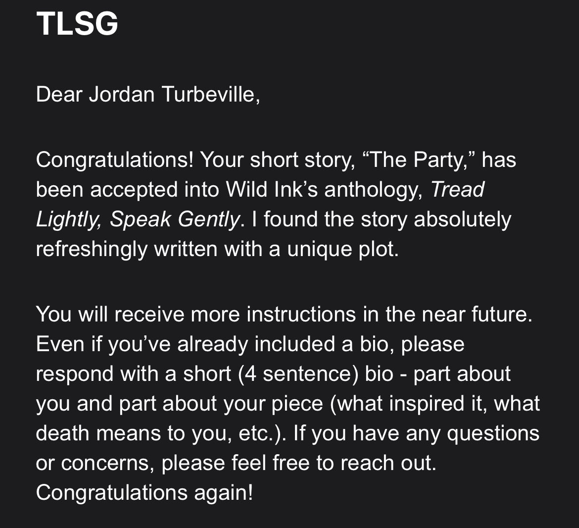 Jordan Turbeville (@japturbeville) on Twitter photo Ahhh! I am so excited about this! My speculative little story about death and love found a home! 🖤 <a href="/WildInkPub/">Wild Ink Publishing</a> Ahhh! I am so excited about this! My speculative little story about death and love found a home! 🖤 <a href="/WildInkPub/">Wild Ink Publishing</a>