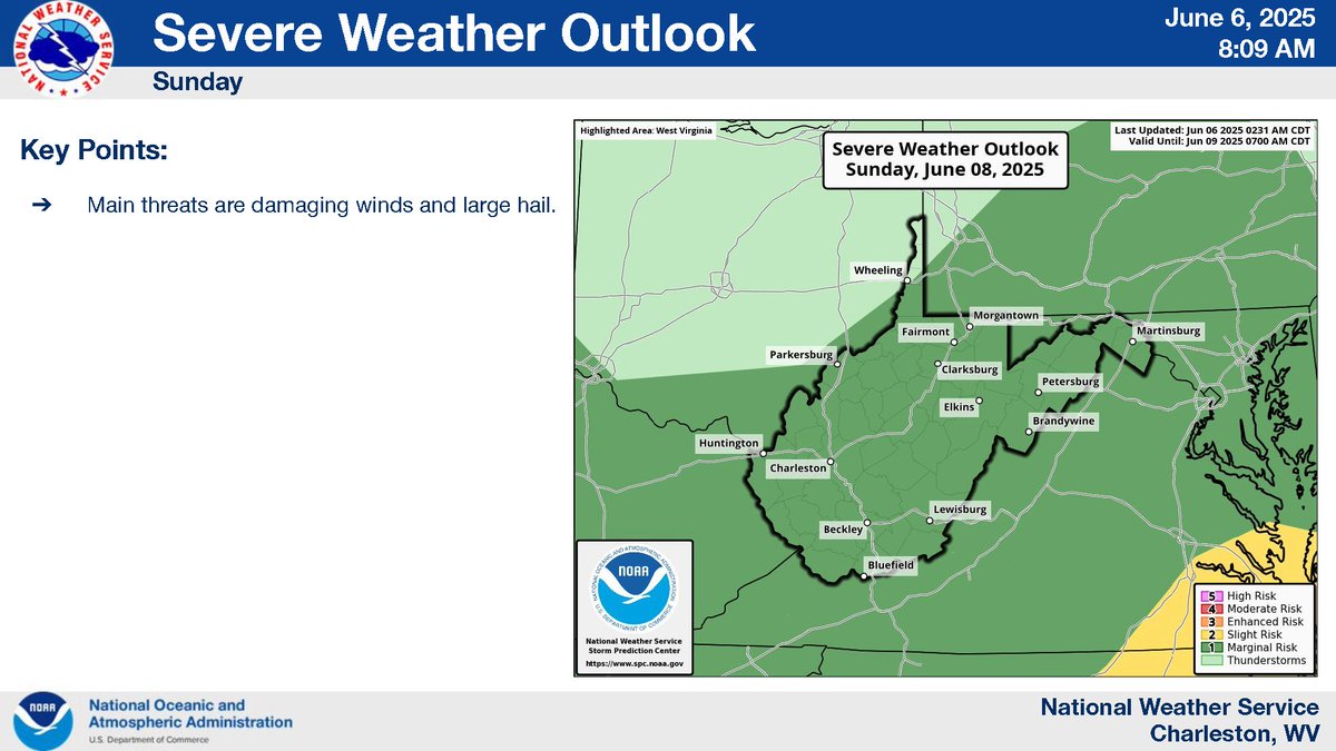 West Virginia Emergency Management Division (@wvemd) on Twitter photo Showers and storms continue this weekend & into next week.
🌩️ Each afternoon/evening through Sunday:
▪️ Damaging winds possible
▪️ Large hail threat
⚠️ Localized flash flooding also possible.
🚨 Stay weather aware & have alerts ON.
#WVwx <a href="/NWSCharlestonWV/">NWS Charleston, WV</a> weather.gov/rlx/briefing Showers and storms continue this weekend & into next week.
🌩️ Each afternoon/evening through Sunday:
▪️ Damaging winds possible
▪️ Large hail threat
⚠️ Localized flash flooding also possible.
🚨 Stay weather aware & have alerts ON.
#WVwx <a href="/NWSCharlestonWV/">NWS Charleston, WV</a> weather.gov/rlx/briefing