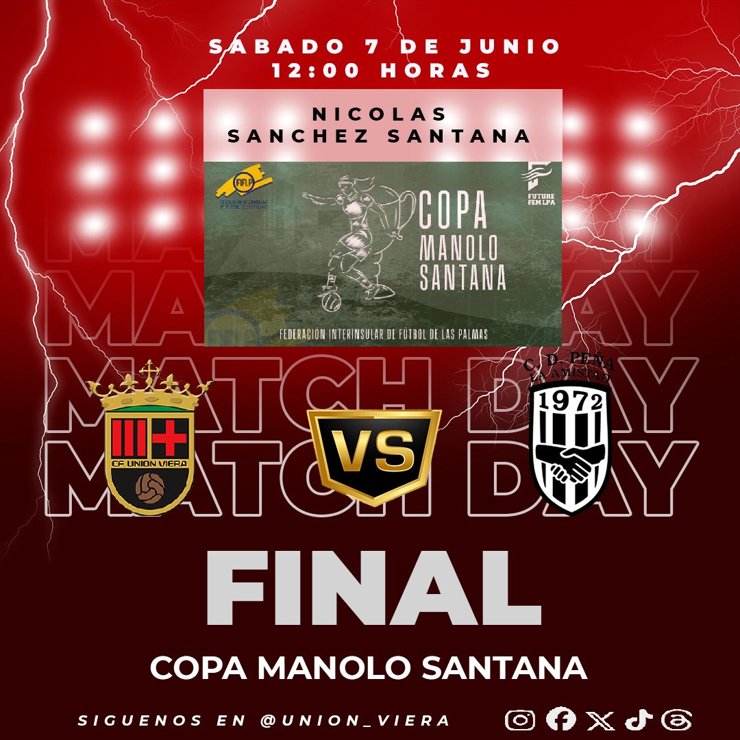 🔴⚫️COPA MANOLO SANTANA

Mañana nuestras chicas disputarán la final de Copa Manolo Santana ante las féminas del @penalaamistad en el campo Nicolás Sánchez Santana a las 12:00 horas.

#Temporada24_25
#FutbolFemenino
#LaCopaMola
#ElEquipoDelBarrio
#VamosMiVierita🔴⚫️