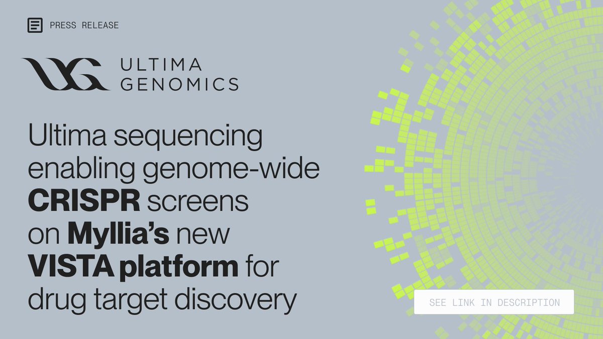 Ultima Genomics (@ultimagenomics) on Twitter photo <a href="/MylliaBio/">Myllia Biotechnology</a> launched VISTA for genome-wide #CRISPR screens enabling identification of novel drug targets across immune-related diseases. Ultima is enabling with high throughput and low-cost #sequencing on #UG100.
Link to PR: biopharmadive.com/press-release/… <a href="/MylliaBio/">Myllia Biotechnology</a> launched VISTA for genome-wide #CRISPR screens enabling identification of novel drug targets across immune-related diseases. Ultima is enabling with high throughput and low-cost #sequencing on #UG100.
Link to PR: biopharmadive.com/press-release/…