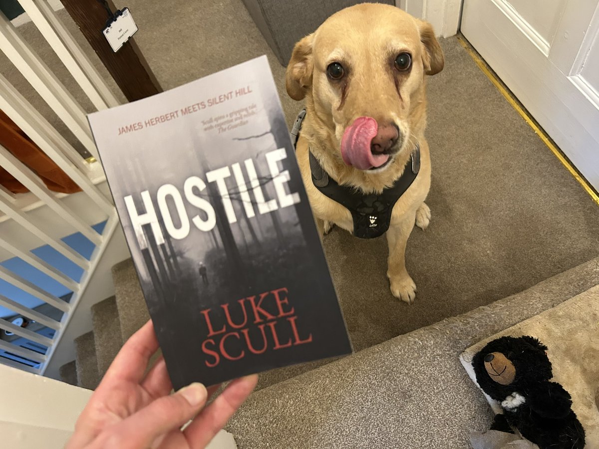 I'm reading Hostile, by <a href="/Luke_Scull/">Luke Scull</a>!

It's teaching me that even a stupid labrador called Ruby is a potential threat.

Watch her for me while I go grab my axe.

(book's out June 30th - pre-order for the win)