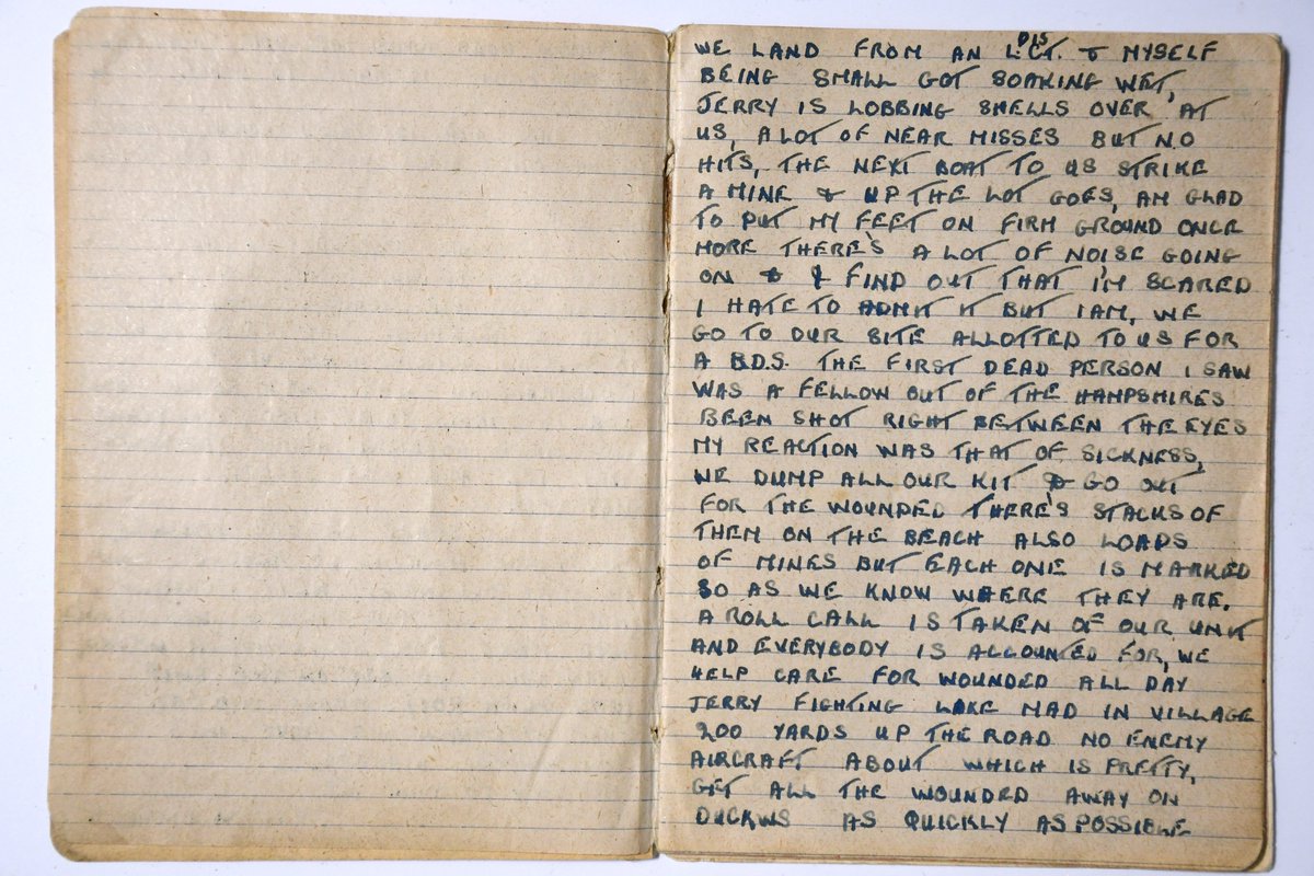 NIWarMemorial's tweet image. In our collection is the diary of an unknown soldier who recorded his experiences after landing on Gold Beach near Asnelles-sur-Mer. He was likely a medic from No. 10 Beach group.
#NIWM #DDay