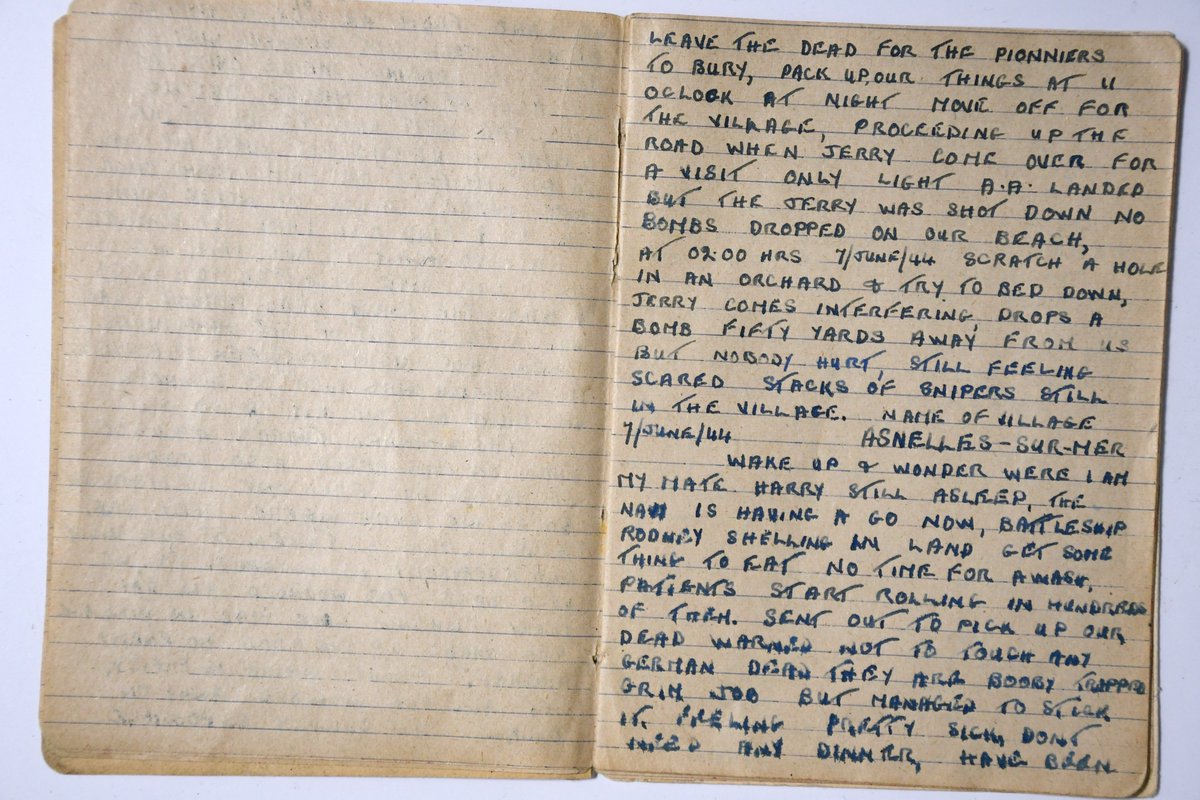NIWarMemorial's tweet image. In our collection is the diary of an unknown soldier who recorded his experiences after landing on Gold Beach near Asnelles-sur-Mer. He was likely a medic from No. 10 Beach group.
#NIWM #DDay