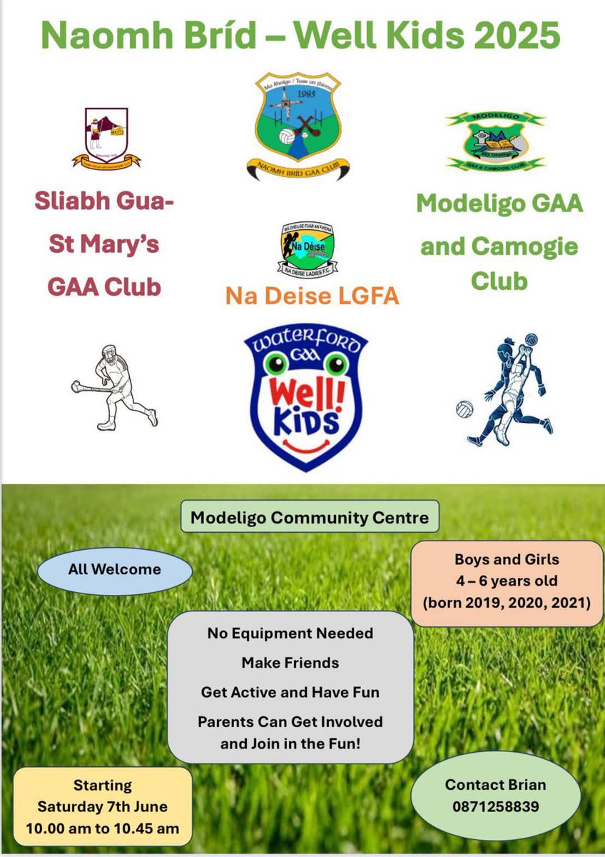 Déise Óg Waterford (@waterfordgaacg) on Twitter photo COMMENCING TOMORROW MORNING, with lots of FUN in store as Naomh Brìd Juvenile GAA kick off their <a href="/wellkidsgaa/">Well!Kids Waterford</a> Nursery Programme at the <a href="/ModeligoGAA/">Modeligo GAA</a> CC, best wishes to all involved 👍 #WellKids #FUNAndEnjoyment #Friendships <a href="/SliabhgCuaGaaCl/">SliabhgCua/St.Mary's</a> <a href="/WaterfordGAA/">Waterford GAA</a> <a href="/ConorPrenderg11/">Conor Prendergast</a> <a href="/wlrfm/">WLR</a> COMMENCING TOMORROW MORNING, with lots of FUN in store as Naomh Brìd Juvenile GAA kick off their <a href="/wellkidsgaa/">Well!Kids Waterford</a> Nursery Programme at the <a href="/ModeligoGAA/">Modeligo GAA</a> CC, best wishes to all involved 👍 #WellKids #FUNAndEnjoyment #Friendships <a href="/SliabhgCuaGaaCl/">SliabhgCua/St.Mary's</a> <a href="/WaterfordGAA/">Waterford GAA</a> <a href="/ConorPrenderg11/">Conor Prendergast</a> <a href="/wlrfm/">WLR</a>
