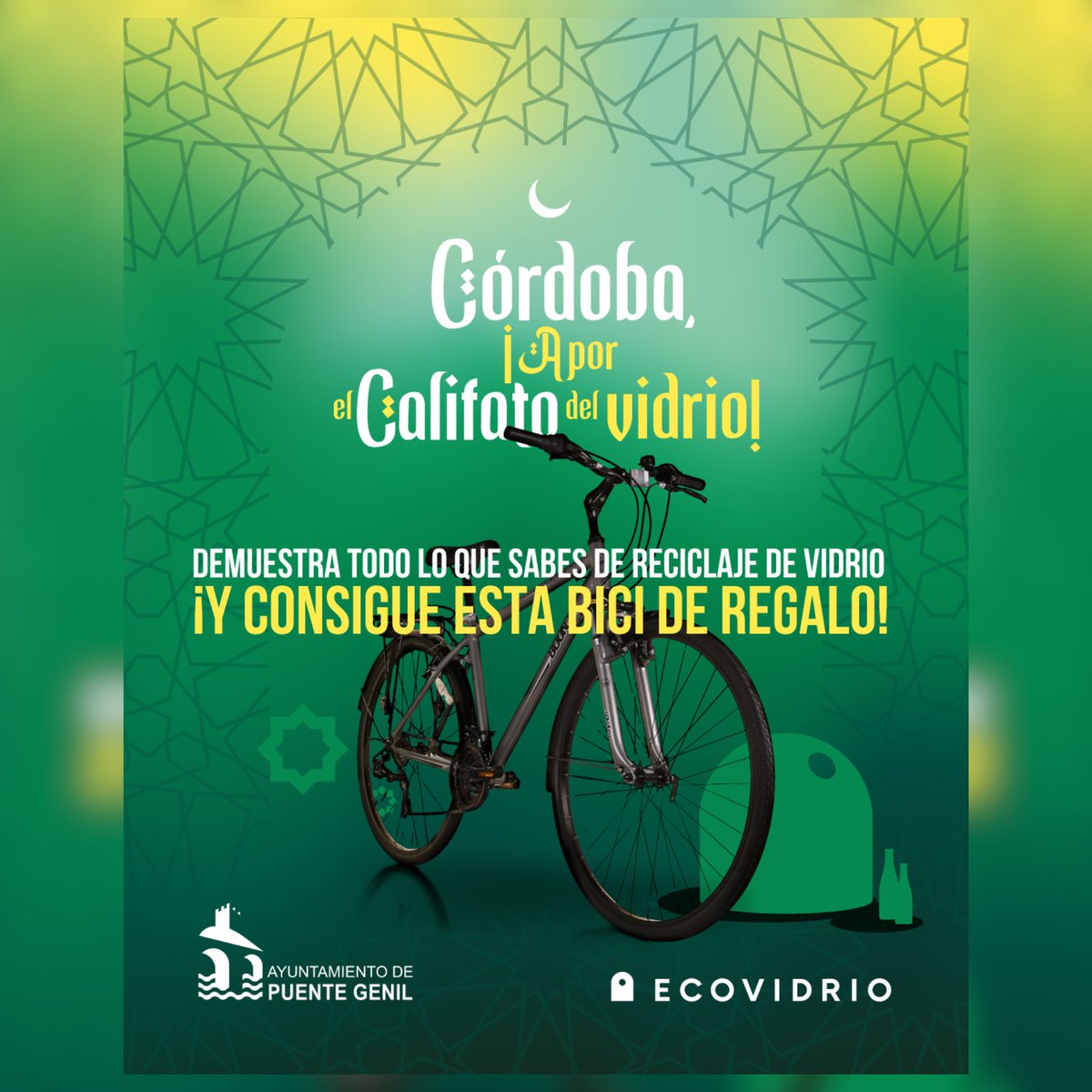 CÓRDOBA ¡A POR EL CALIFATO DEL VIDRIO!

✅ Colabora con el <a href="/AytoPuenteGenil/">Ayuntamiento Puente Genil</a>  y <a href="/ecovidrio/">Ecovidrio 🌍</a>  a fomentar un correcto reciclaje de vidrio.

⏰ Entra en elsurreciclavidrio.com/cordoba del 2 al 22/06 y transforma tu conocimiento
en acción.

#ReciclaVidrio #CadaEnvaseCuenta
