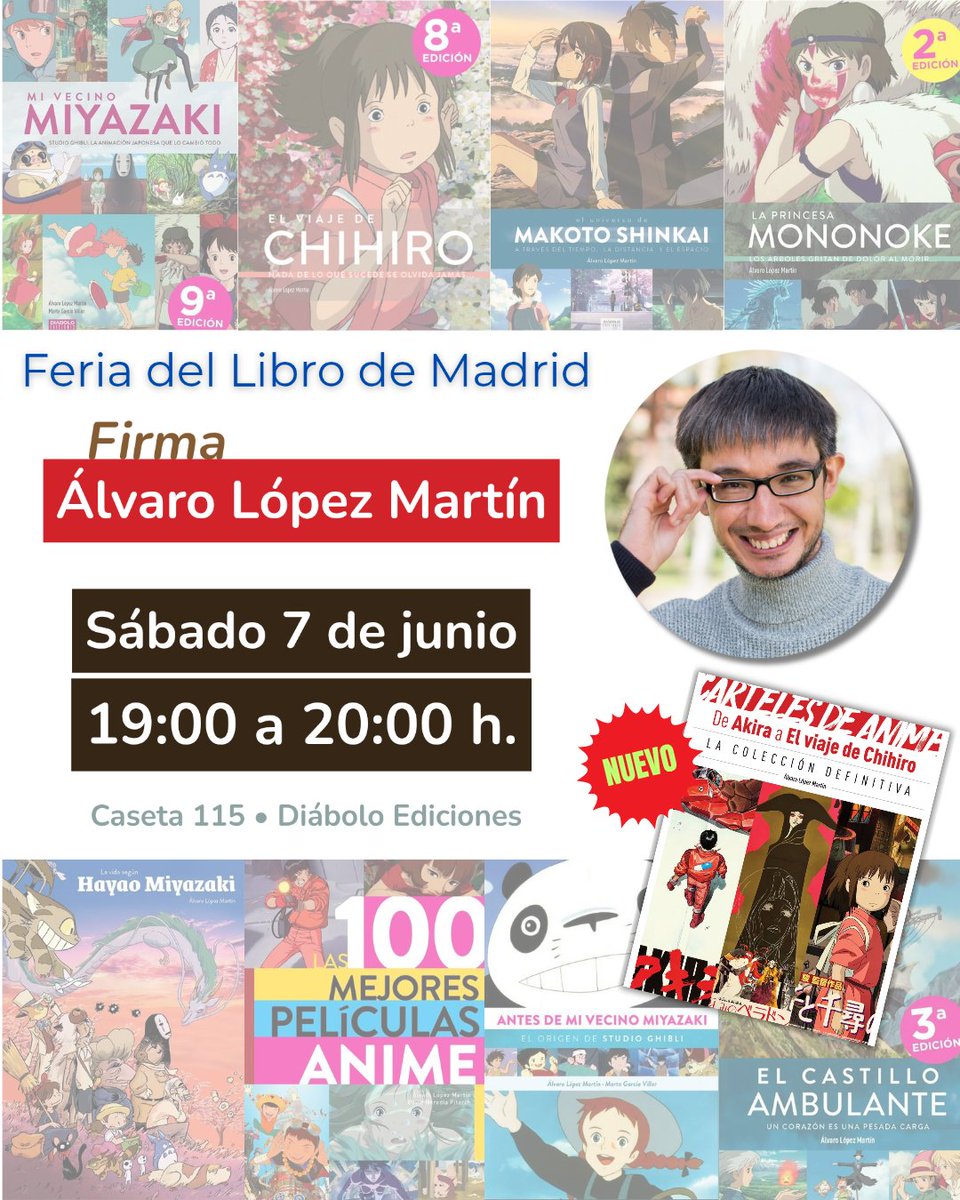 ‼️ Este sábado firmo mis libros en la <a href="/FLMadrid/">Feria del Libro de Madrid</a> junto a Felipe Múgica <a href="/timburtonstown/">Felipe Múgica</a> (autor de 'Akira y los animes que lo cambiaron todo') ✨

🗓️ Sábado 7 de junio
🕖 De 19:00 a 20:00 h.
🏠 Caseta 115 • Diábolo Ediciones