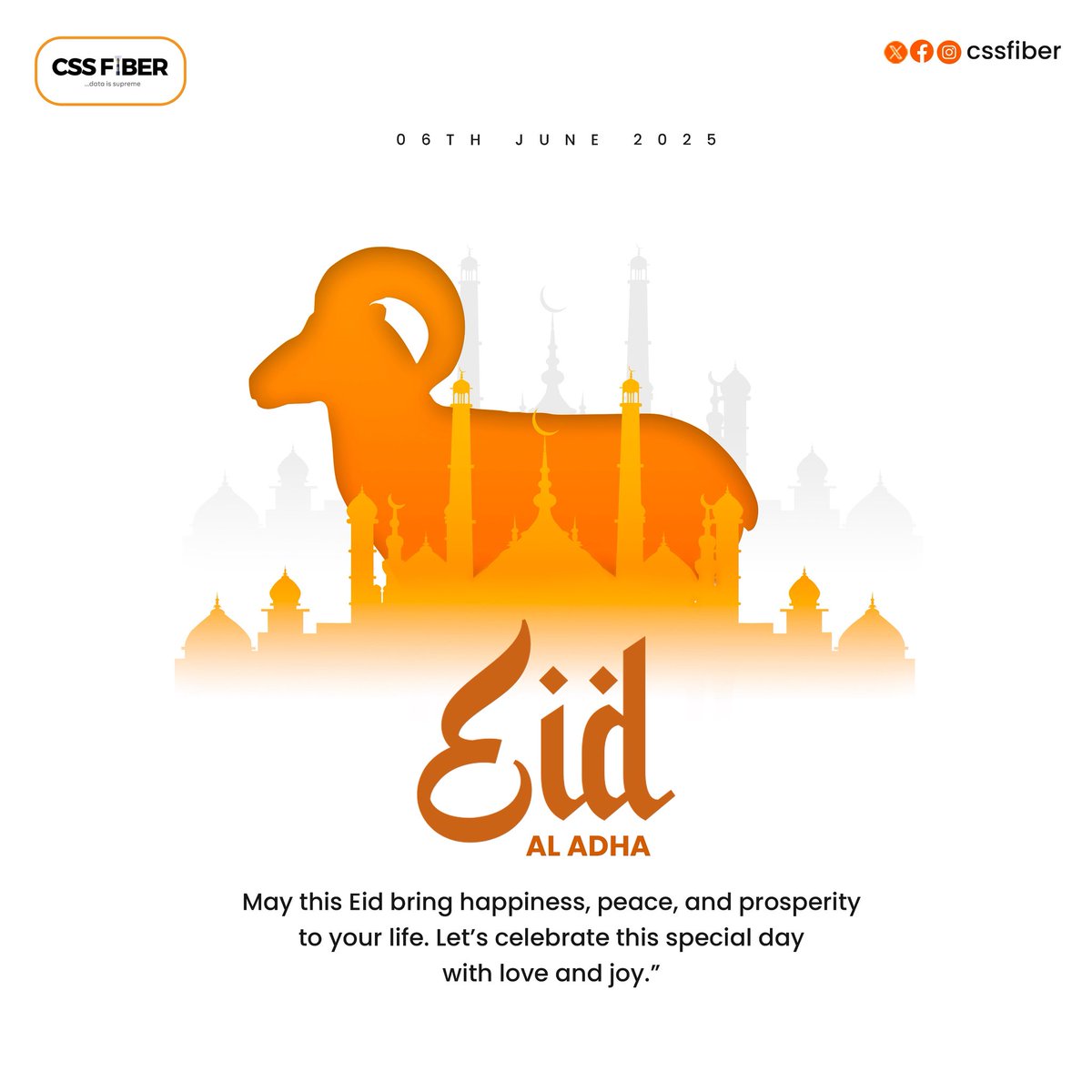 Cssfiber's tweet photo. May this Eid bring happiness, peace, and prosperity to your life. Let's celebrate this special day with love and joy."
.
.
#EidulAdha2025 #cssfiber https://t.co/t9ivv9ezXU