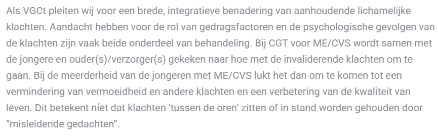 <a href="/AnilvanderZee/">Anil van der Zee ©</a> Dit klopt zo niet met hoe CGT er bij mij uit heeft gezien. Het ging niet over 'er mee omgaan'. Het ging wel degelijk om het afleren van ziek zijn. Wel degelijk om misleidende gedachten. Als dat nu niet meer zo is, mooi zo, maar dan moeten ze afstand nemen van verleden (<a href="/Zurhake/">Sander Zurhake</a>)