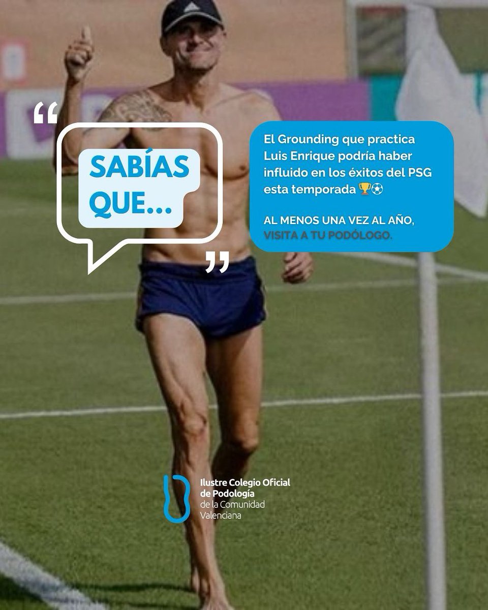 #SabíasQue... 💙🦶 | El Grounding consiste en caminar descalzo sobre superficies naturales como césped 🌱, tierra 🌍 o arena 🏖️ Esta práctica tiene beneficios biomecánicos y musculares muy potentes! 💪👣

Noticia 👉 acortar.link/zvUi23

#Podología #grounding #LuisEnrique #PSG