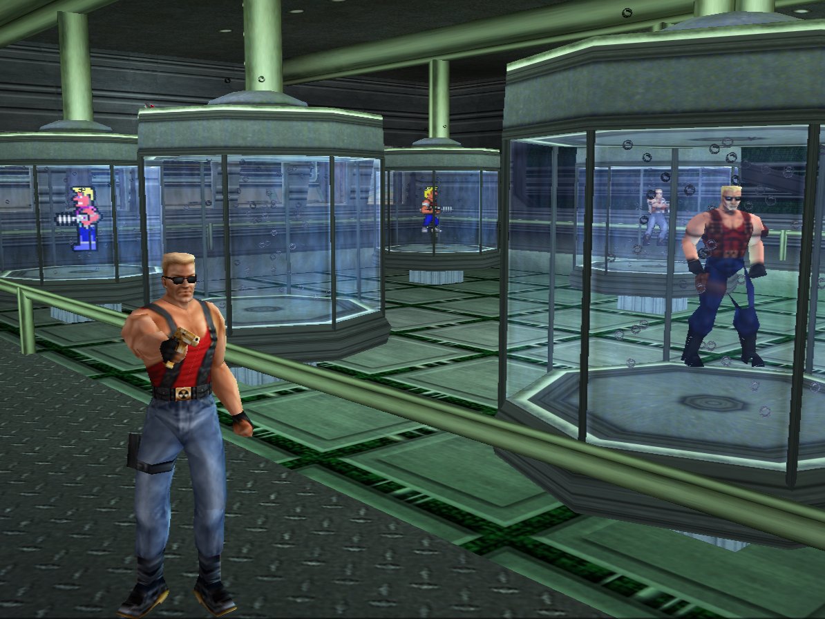 SlappyCromwell's tweet image. In this newly-leaked Duke Nukem: D-Day build, the evil scientist's lab contains cloning tanks with Dukes from 1, 2, 3D, and even TTK. However, the fourth tank is empty! As if we're still waiting for that Duke! Maybe waiting... 'forever'!
I see what you did there, @dukenukemgame!