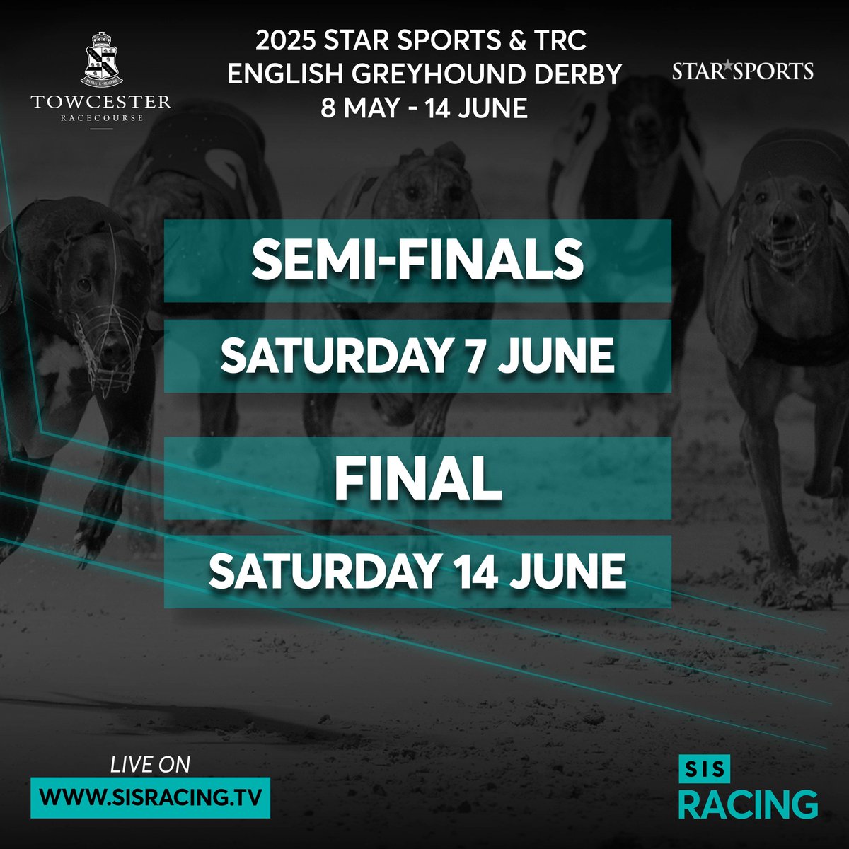 SISLtd's tweet image. The Semi-Finals of the English Greyhound Derby are almost here! 🏁
Get ready for an exciting evening as the competition heats up! The two semi-final heats promise thrilling action, featuring a perfect split of talent!
Six UK-based greyhounds will do battle with six Irish…