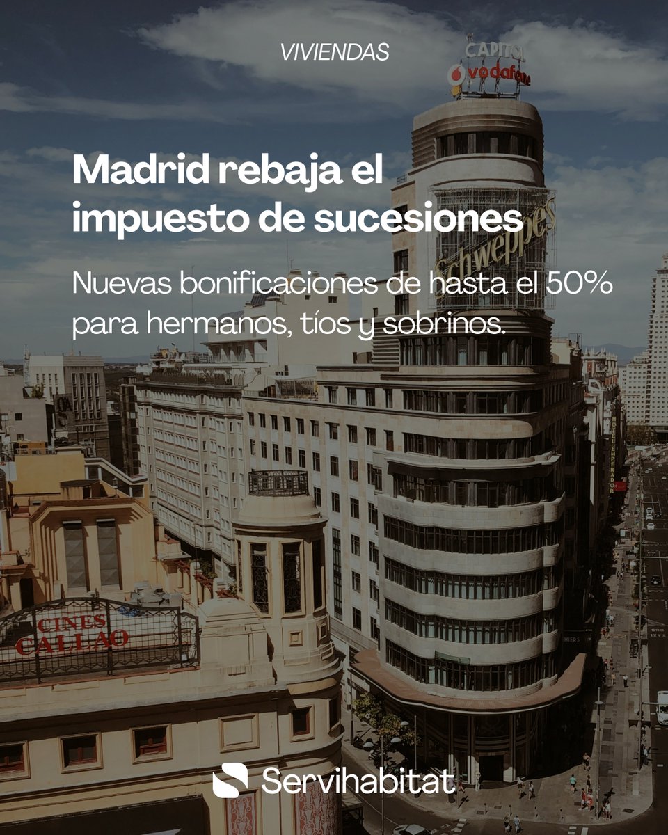 Madrid eleva las bonif. en Sucesiones/Donaciones:
✅ 50 % para hermanos, tíos, sobrinos y parientes políticos
✅ 0 € en donaciones puntuales < 1 000 €
Conoce el impacto y cómo planificar tu patrimonio 👉 bit.ly/3HuEX79

#Tendencias #ImpuestoDeSucesiones #Madrid