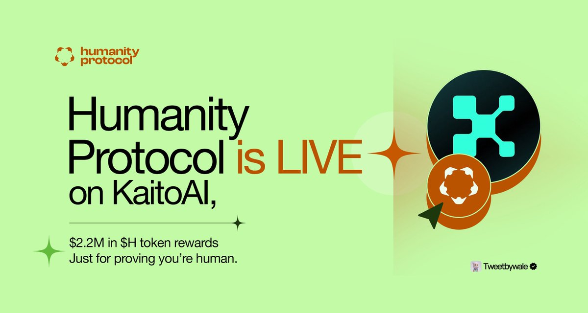 Wale ⭕️ (Ø,G) (@tweetbywale) on Twitter photo Few days back, Humanity Protocol dropped on <a href="/KaitoAI/">Kaito AI 🌊</a> with a massive $2.2M in $H token rewards up for grabs.
They’re all about making sure every identity is real and unique using Proof of Humanity (PoH) tech.
Humans, here are all you need to know ↓ Few days back, Humanity Protocol dropped on <a href="/KaitoAI/">Kaito AI 🌊</a> with a massive $2.2M in $H token rewards up for grabs.
They’re all about making sure every identity is real and unique using Proof of Humanity (PoH) tech.
Humans, here are all you need to know ↓