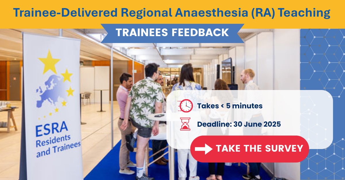 📢 Trainees — We Need Your Voice!

📝 ESRA is conducting a survey to gather feedback on Trainee-Delivered RA Training.

Share your experience:

🕒 Takes less than 5 minutes
 📅 Deadline: 30 June 2025
 🔒 Anonymous &amp; confidential
👉 Take the survey: surveymonkey.com/r/LZPTGY7