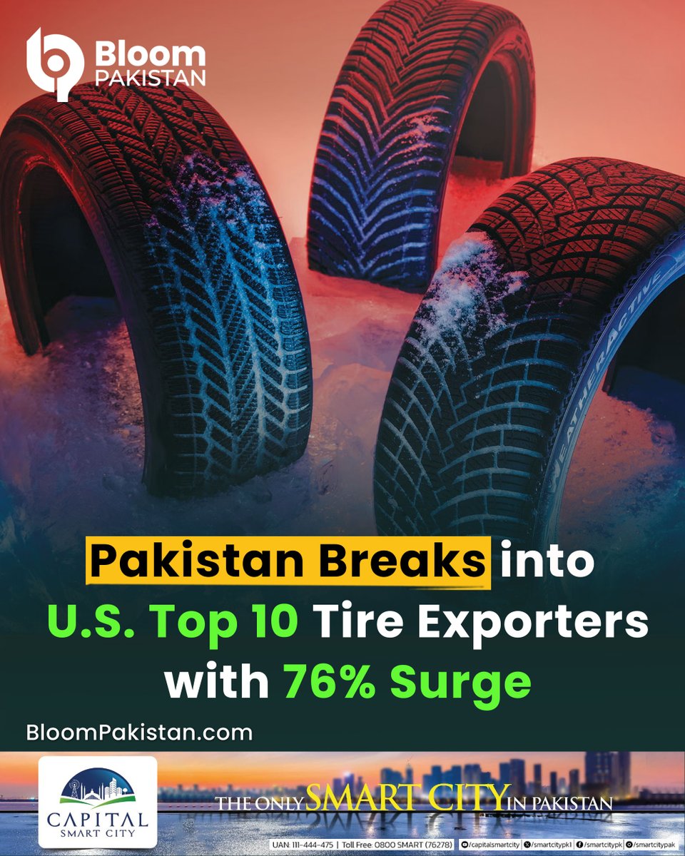 bloom_pakistan's tweet image. Pakistan Breaks into U.S. Top 10 Tire Exporters with 76% Surge

#BloomPakistan @USATODAY @GovtofPakistan  #PakistanExports #TireIndustry #USTrade #ExportGrowth #MadeInPakistan #TireExport #GlobalTrade #EconomicBoost #TradeSuccess #PakistanEconomy

Read More: