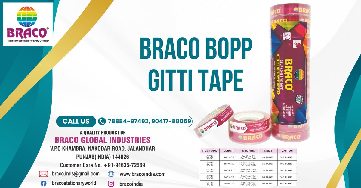 Braco BOPP Gitti Tape
Ready In Stock
Contact via DM!
wa.me/message/CQGU3V…
