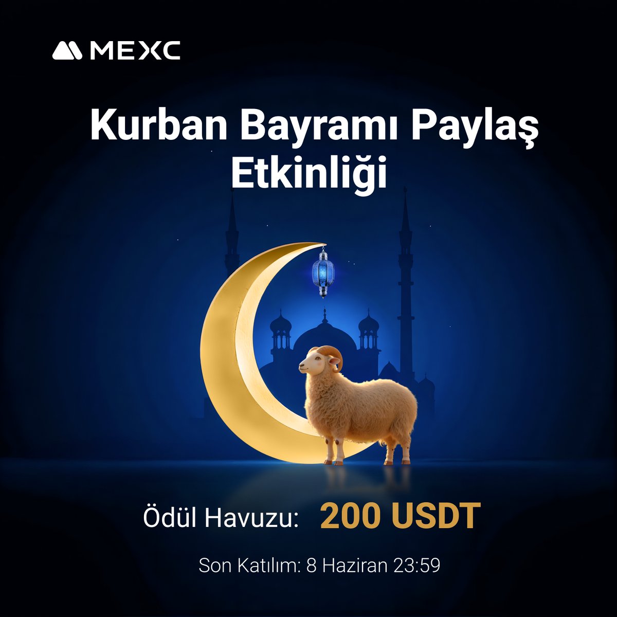 🎊 #MEXC  ile Kurban Bayramı'nı Beraber Kutlamaya Devam Ediyoruz!

🤩 Kurban Bayramı kullanıcılarımız için ne ifade ediyor,  gelin hep birlikte görelim!

🎯  200 $USDT değerinde ödül havuzundan payını alacak 10 kişiden biri olmak için yapmanız gerekenler;
📍  Kurban bayramının