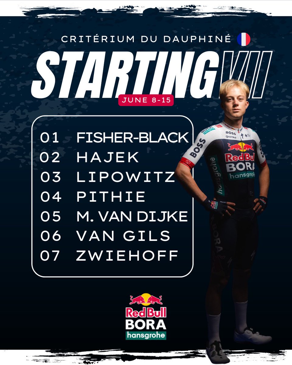 Red Bull – BORA – hansgrohe (@rbh_procycling) on Twitter photo We’re ready for the <a href="/dauphine/">Tour Auvergne Rhône-Alpes</a> 😎
Check out the line-up below ⬇️
#redbullborahansgrohe #rbh #rbhprocycling We’re ready for the <a href="/dauphine/">Tour Auvergne Rhône-Alpes</a> 😎
Check out the line-up below ⬇️
#redbullborahansgrohe #rbh #rbhprocycling