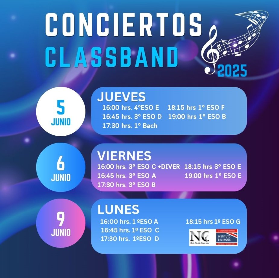 Classband Copérnico (@classbandparla) on Twitter photo No te pierdas los conciertos de fin de curso de nuestras #Classband de ESO y Bachillerato. <a href="/IESCopernico/">IES NicolásCopérnico</a>
#CopérnicoClassband No te pierdas los conciertos de fin de curso de nuestras #Classband de ESO y Bachillerato. <a href="/IESCopernico/">IES NicolásCopérnico</a>
#CopérnicoClassband