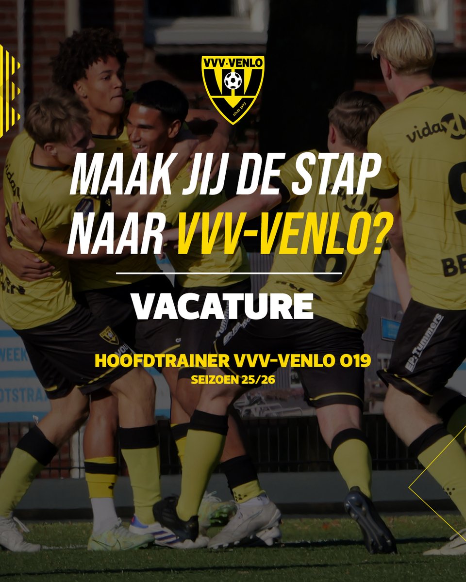 𝗩𝗮𝗰𝗮𝘁𝘂𝗿𝗲 𝗵𝗼𝗼𝗳𝗱𝘁𝗿𝗮𝗶𝗻𝗲𝗿 𝗩𝗩𝗩-𝗩𝗲𝗻𝗹𝗼 𝗢𝟭𝟵

VVV-Venlo is voor het seizoen 2025-2026 op zoek naar een hoofdtrainer van de O19. Ben jij de gepassioneerde trainer die we zoeken? Lees dan snel verder en solliciteer! 👉 bit.ly/3SGYt2J

#SamenAchterVVV