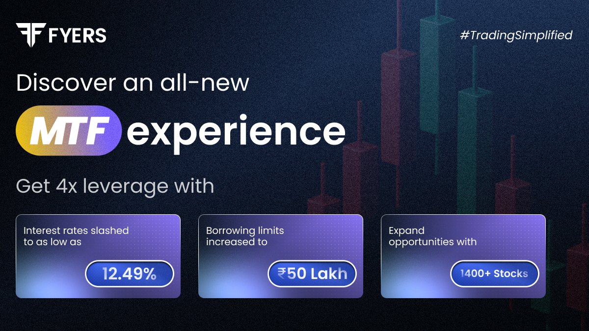 fyers1's tweet photo. 🚨 Big Update: Paying later just got better with MTF

Now, you can take up bigger positions by paying as low as 12.49%. Get up to 4x leverage on 1400+ stocks. More on the revisions in the 🧵 https://t.co/VnSWsZ9Gyw