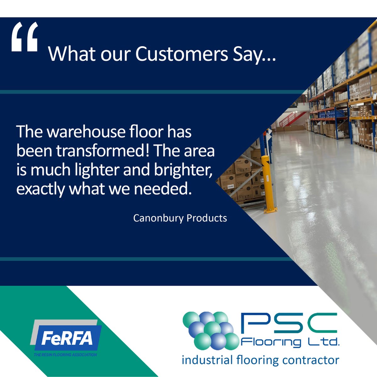 Don't just take our word for it.... Find out what our customers have to say! Check out our case studies   bit.ly/4kuexkD
If you have a #Warehouse Flooring project in mind, call our Team on 01562702047 &amp; book your FREE site survey today. #epoxy #resinflooring #pscflooring