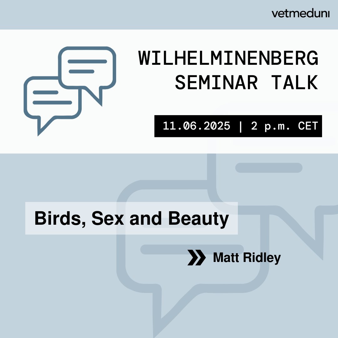 Vetmeduni (@vetmedunivienna) on Twitter photo Nächster #WilhelminenbergSeminarTalk: 11.06. | 14:00 Uhr mit Matt Ridley (Writer, UK)
📍<a href="/KLIVVWien/">KLIVV Vienna</a>, 1160 Wien oder online
→ vetmeduni.ac.at/fiwi/seminar-a…
📢 Tipp für Studierende: Die Teilnahme wird als Wahlfach anerkannt! (KV 128 804) Nächster #WilhelminenbergSeminarTalk: 11.06. | 14:00 Uhr mit Matt Ridley (Writer, UK)
📍<a href="/KLIVVWien/">KLIVV Vienna</a>, 1160 Wien oder online
→ vetmeduni.ac.at/fiwi/seminar-a…
📢 Tipp für Studierende: Die Teilnahme wird als Wahlfach anerkannt! (KV 128 804)