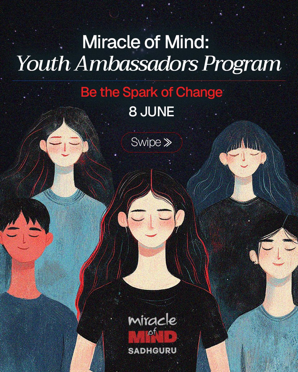 ishafoundation's tweet photo. Become a champion of mental wellbeing — join the Miracle of Mind Youth Ambassadors Program on 8 June. Get trained and become the spark of change that empowers people to take charge of their minds and inspire others to do the same.

Eligible participants will receive a certificate of recognition.

Join the Free Training : https://t.co/KZX53UvBjb