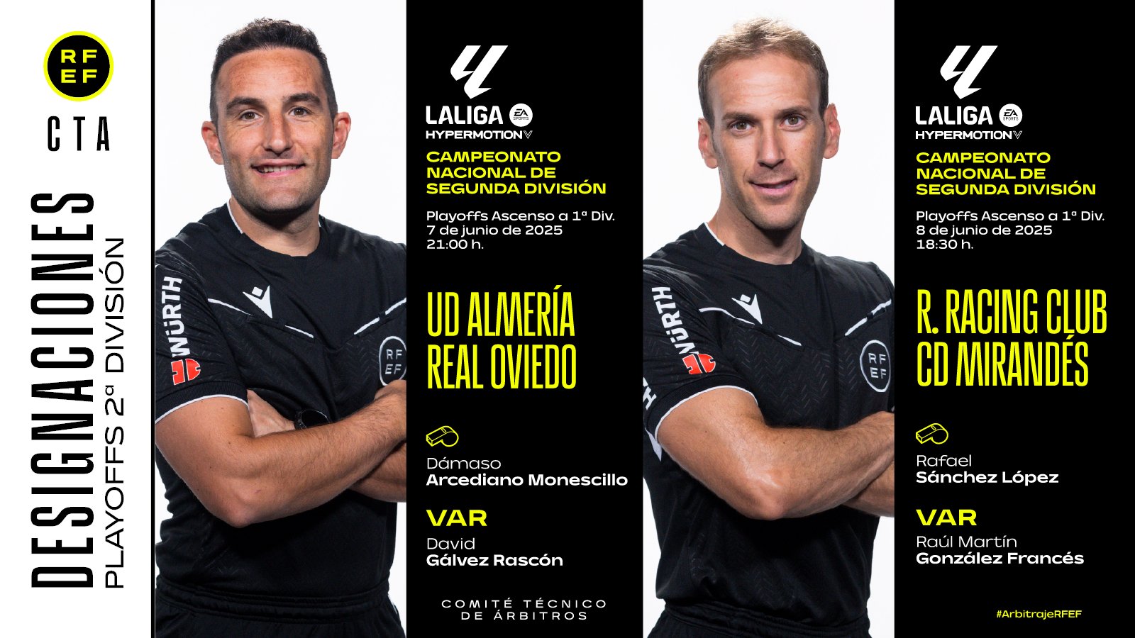 Los árbitros del playoff de ascenso.