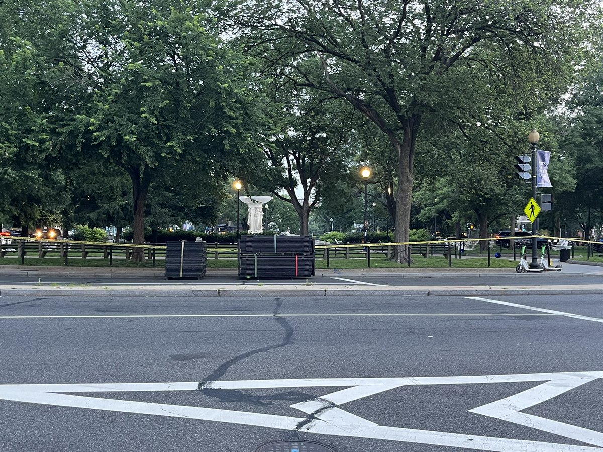 jquynhreports's tweet image. Juxtaposition: This sign greeting people at the metro station and now the park area in Dupont Circle roped off just ahead of the big Worldpride weekend.