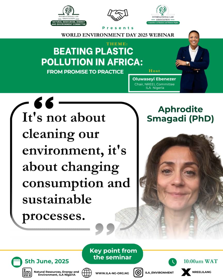 Nreelilang's tweet image. Yesterday, for #WorldEnvironmentDay, our chair @seyiebenezer hosted a powerful webinar on Beating Plastic Pollution in Africa featuring a keynote speaker Aphrodite Smagadi, guest speaker @dsolawuyi, &amp;amp; panelists Ibrahim M. Mohammad &amp;amp; @belle_pearl27, moderated by Samuel Chukwu Esq